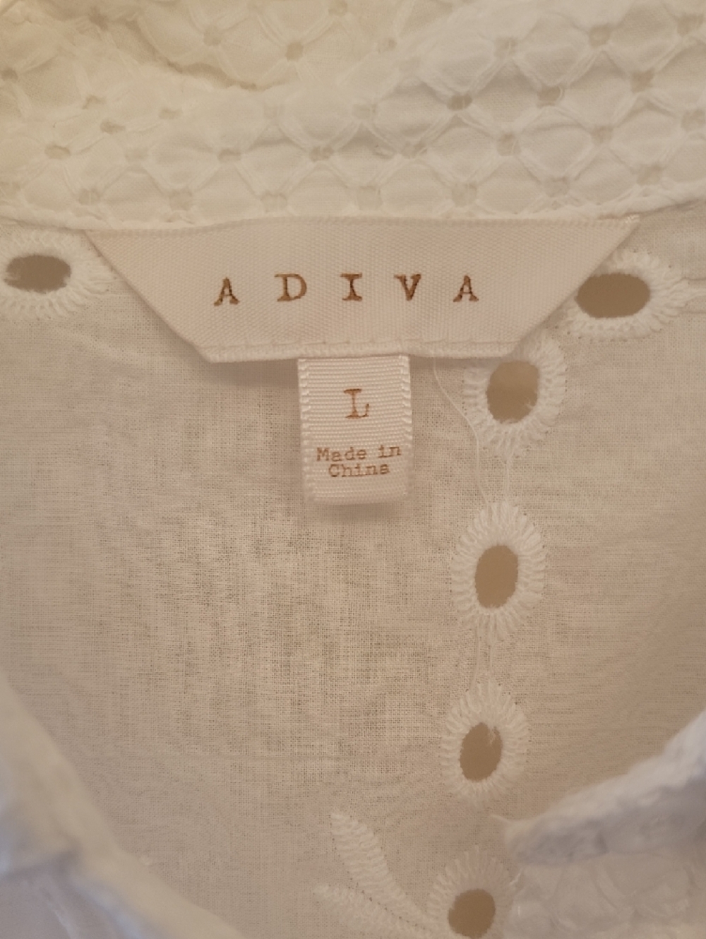 Adiva White Eyelet Button-Front Shirt 100% Cotton - Picture 2 of 3